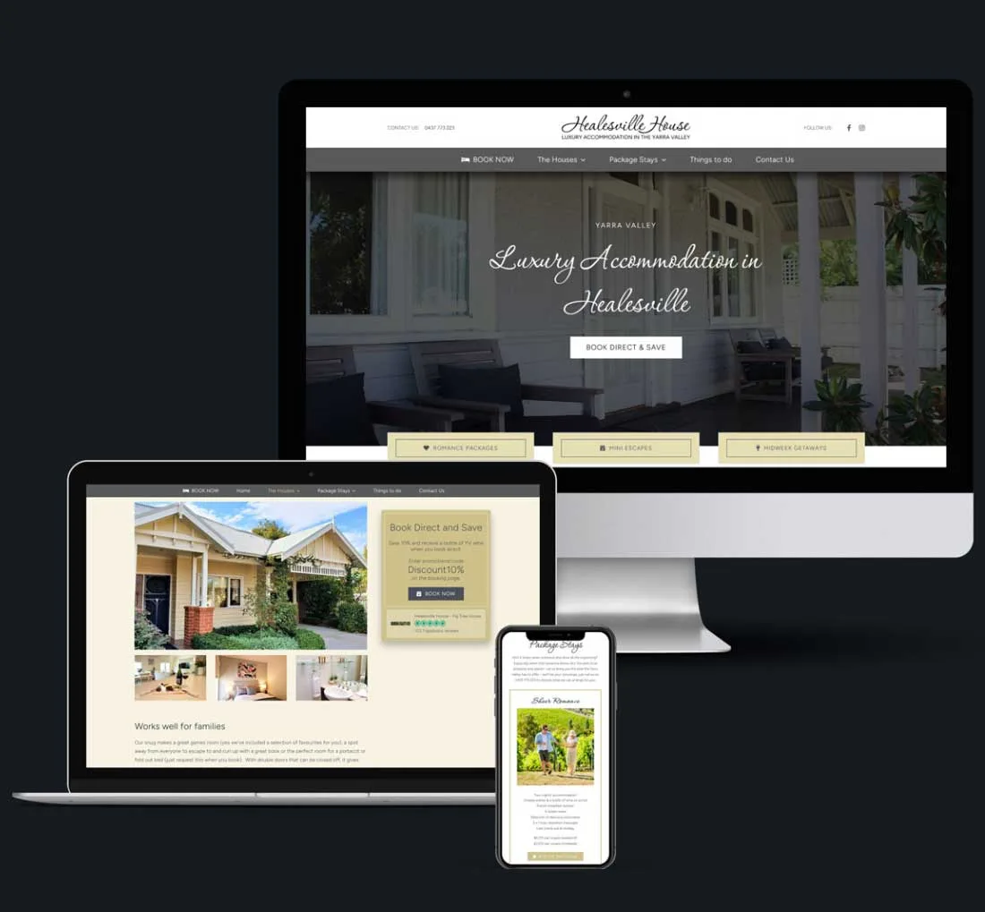 Tourism website displayed on three screen sizes